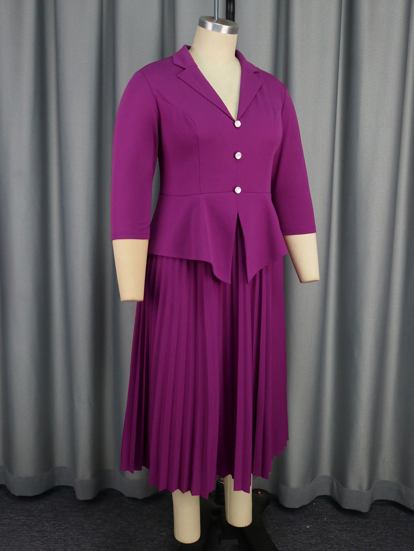 Women Turndown Collar pleated Formal Party pleated Dress 10