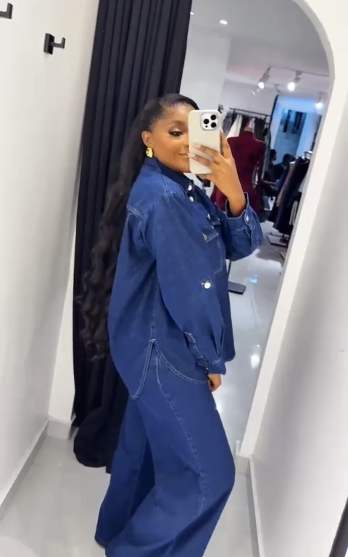 Women Turndown Collar Pocket Long-Sleeved Top and Two-Piece Pants Set 4