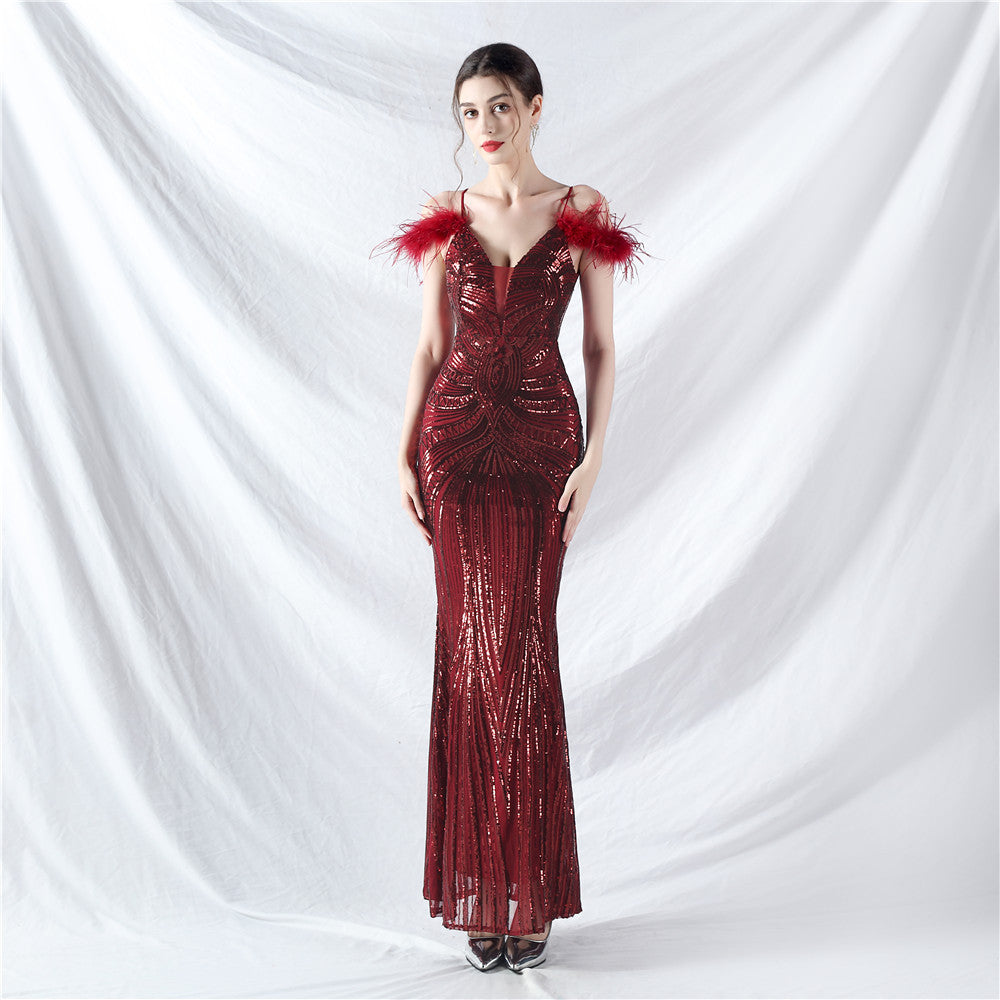 Plus size Women sequined formal party maxi evening dress 17