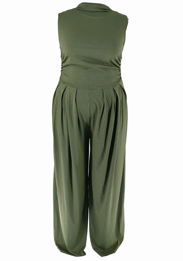 Summer Plus Size Women's Sleeveless High Waist Slim Wide Leg Jumpsuit