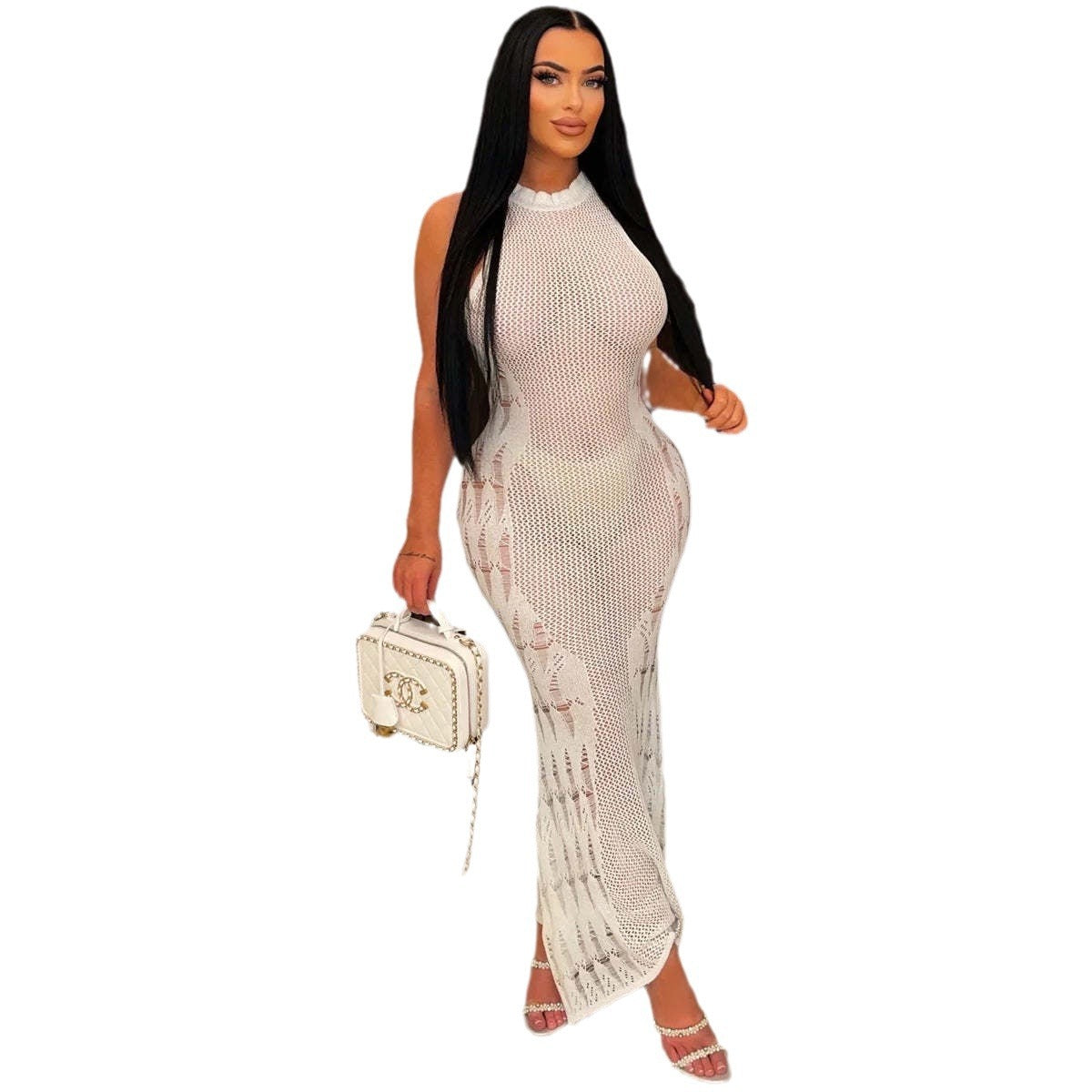 Women Dress Sun Protection Shirt Beach Long Dress Knitting Dress 13