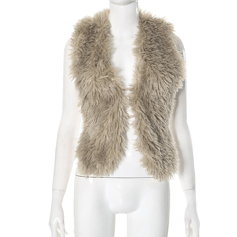 Women autumn and winter sexy backless fur collar Halter Neck vest 13