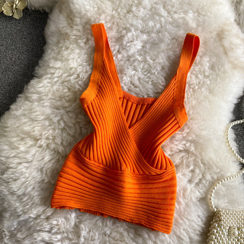 Women Vintage V-Neck Basics Solid Backless Top 7