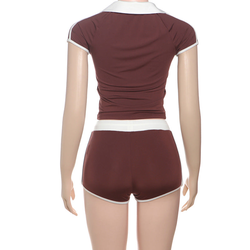 Women Spring Summer Sexy Short Sleeve Top and Shorts Two-Piece Set 9