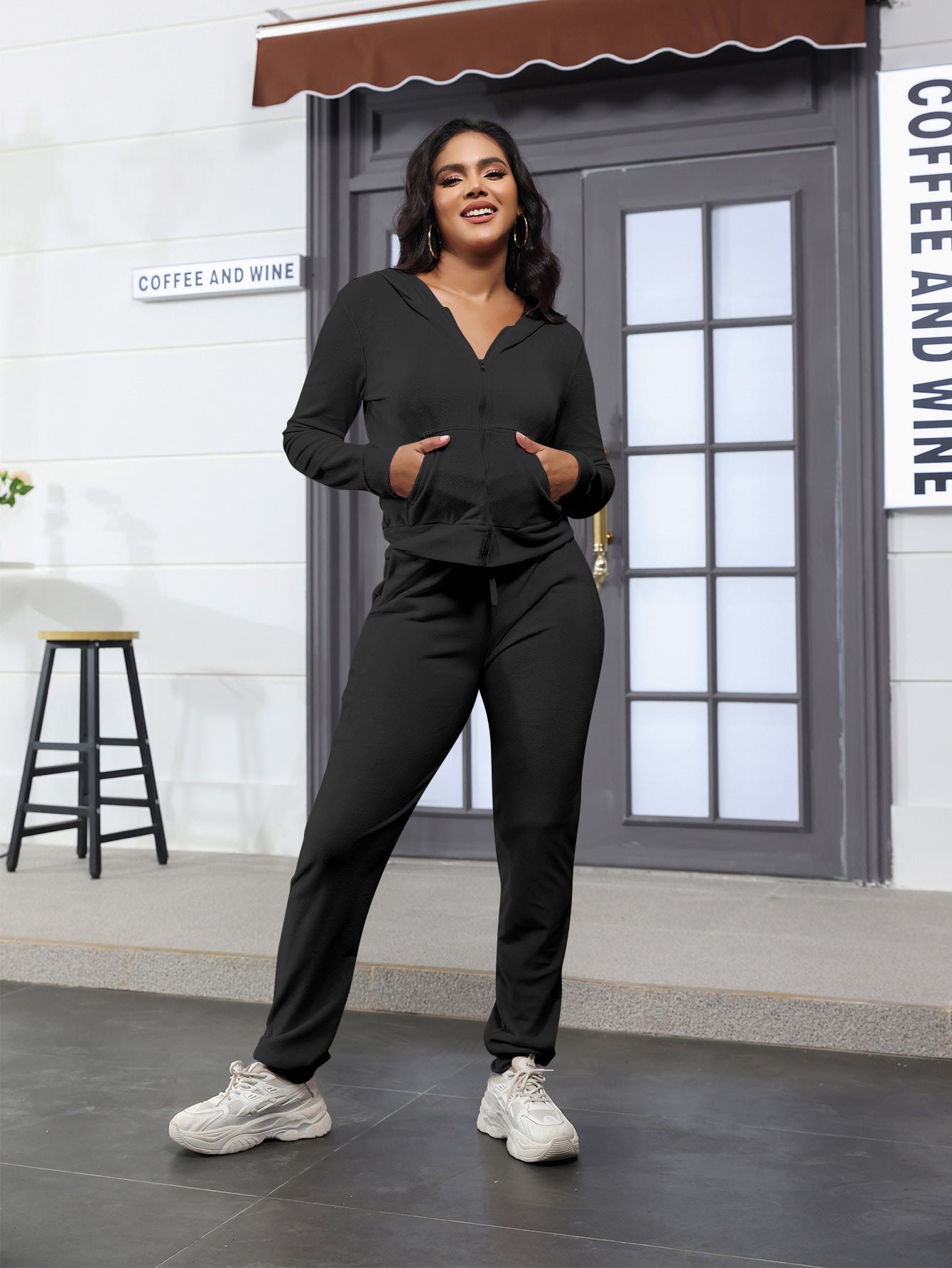 Women's Fashion Casual Velvet Hooded Women's Two-Piece Tracksuits