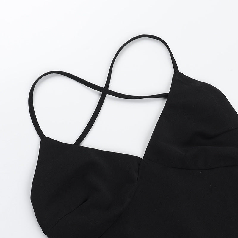 Spring Strappy V-Neck Low Back Slit Short Dress 13