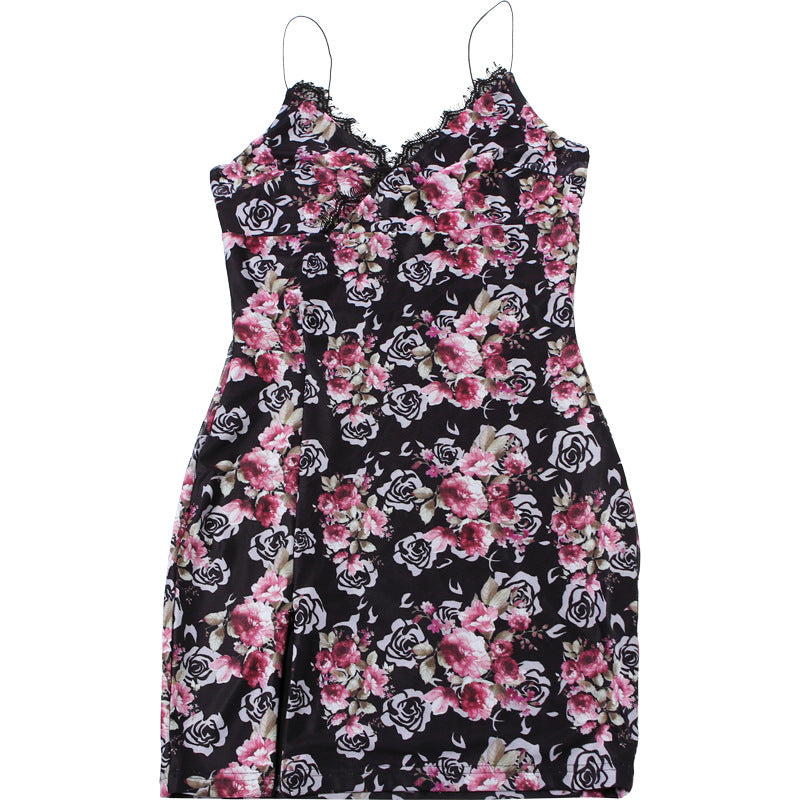 Fashion Sexy V-Neck Lace Patchwork Floral Strap Women's Dress 35