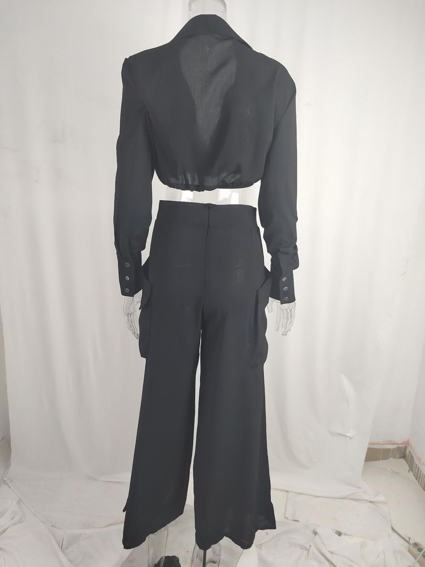 Fall Winter Women's Solid Chic Career Loose Pocket Fashion Casual Suit 27