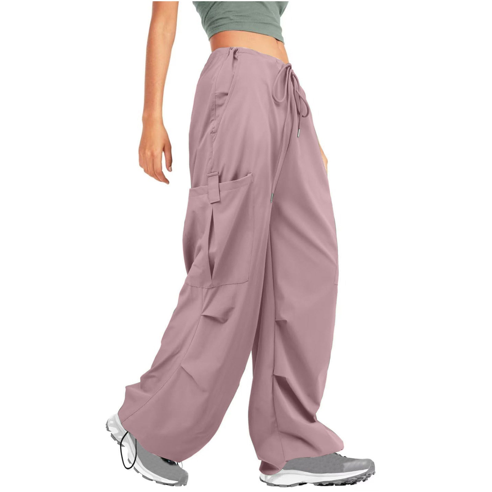 Women Solid Drawstring Casual Loose Athletic Cargo Pants 6