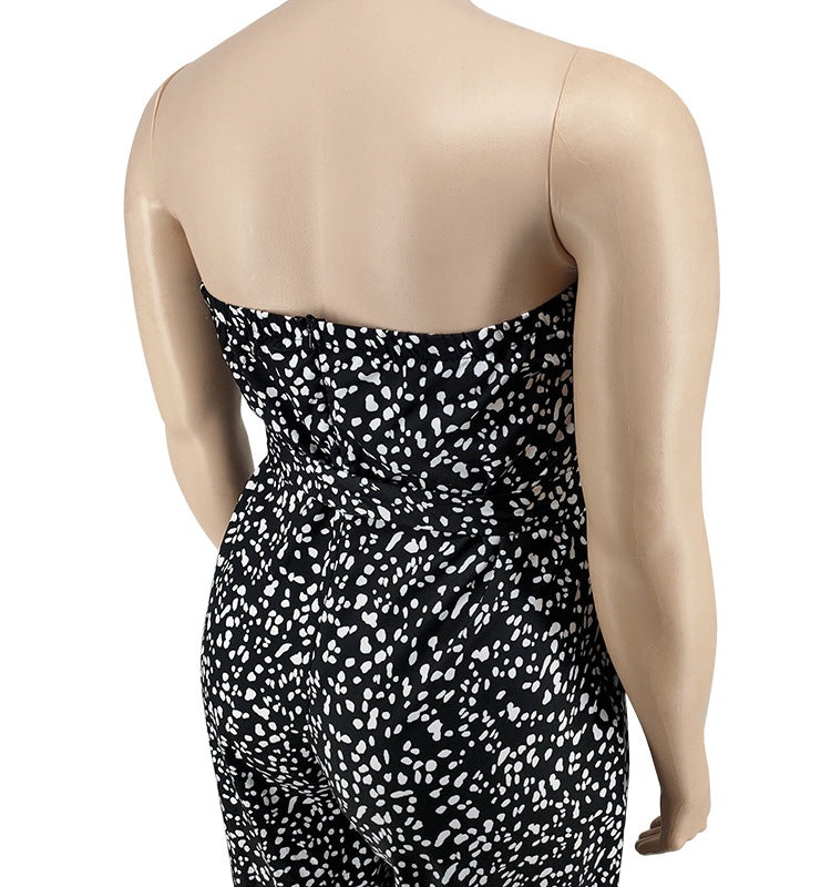 Plus Size Women Off-Shoulder Contrasting Strapless Jumpsuit 23