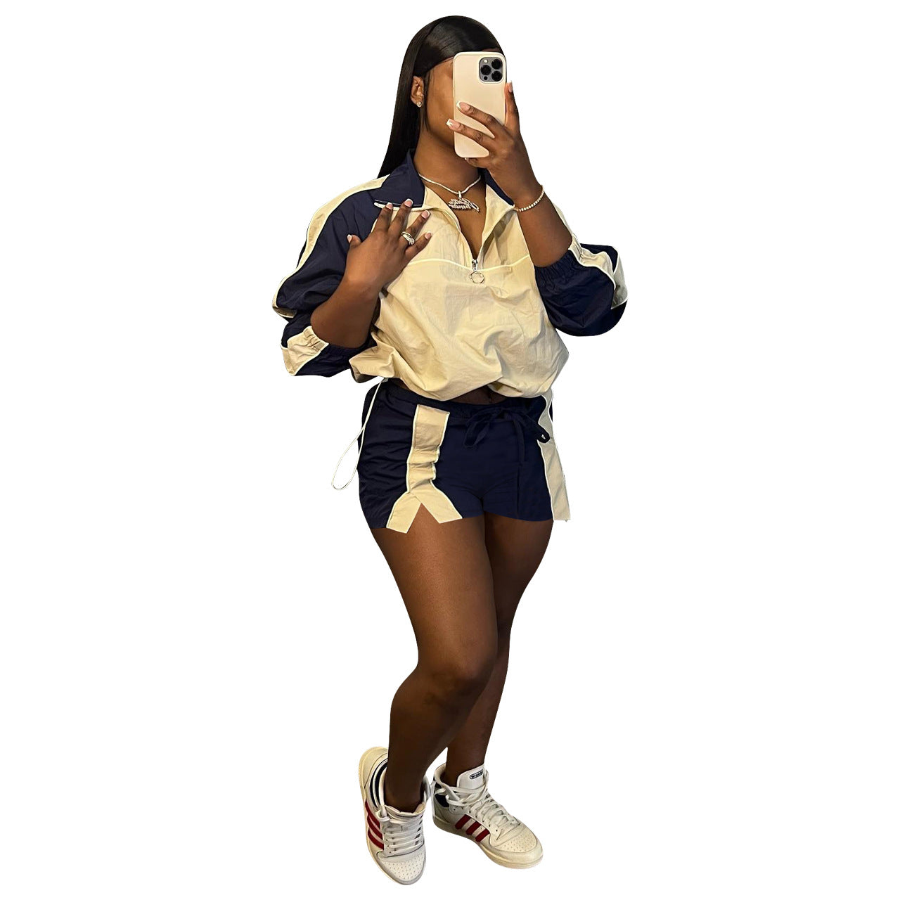 Women's Fashion Casual Multicolor Colorblock Two-Piece Set 6