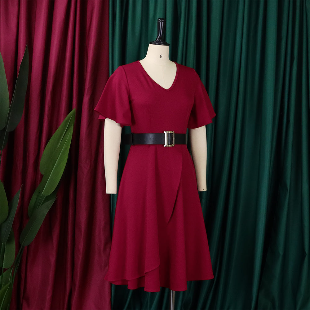 Summer Women's Bell Bottom Sleeve Solid Plus Size African Dress 12