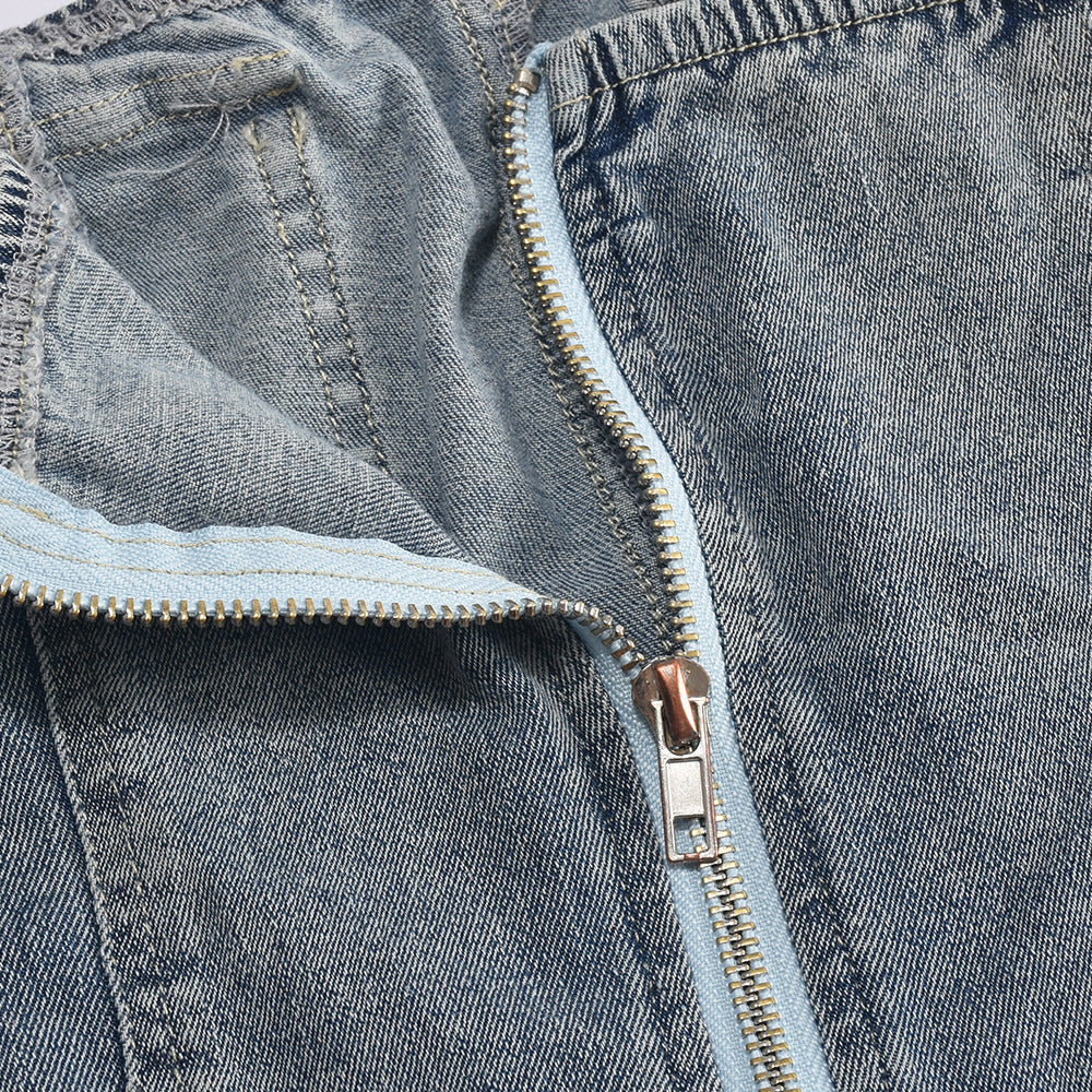 Women's Strapless Sexy Contrast Plaid Patchwork Stretch Denim Dress 12