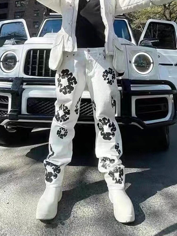 Men Casual print Denim Pants 8