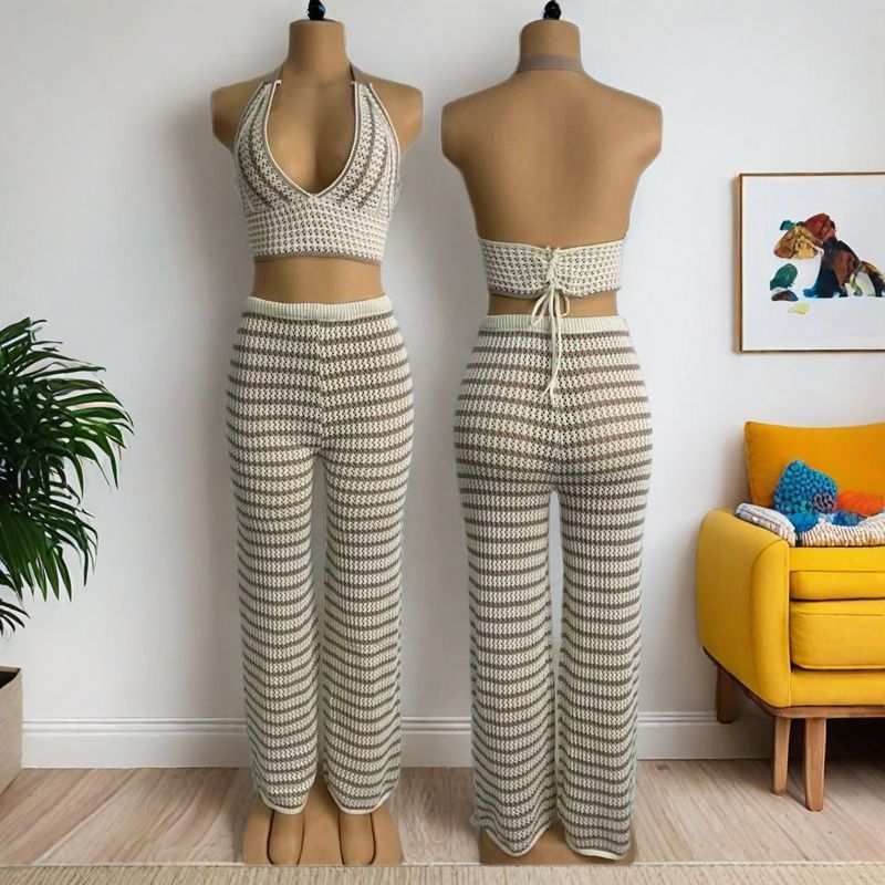 Women summer casual sexy top and trousers two-piece set 5