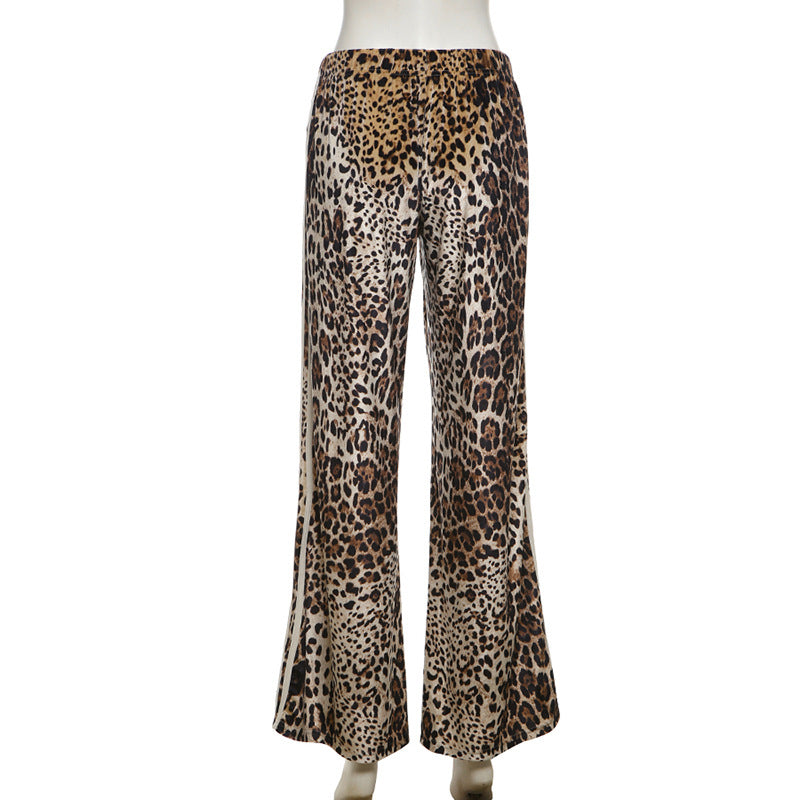 Autumn Street Leopard Print Stripes Patchwork Loose Slim Fit Casual Pants 5