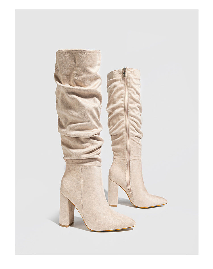 Women high-heeled suede wrinkled high-cut boots 19