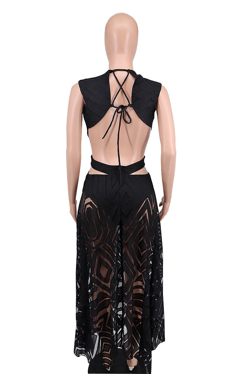 Women Clothing Summer Sexy Sleeveless V-Neck Waist Cutout See-Through Casual Women'S Maxi Dress 11