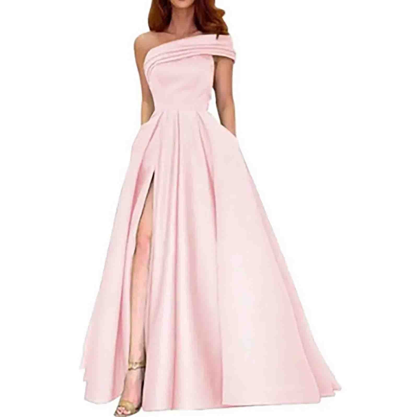 Women one-shoulder elegant ball high slit evening dress（Processing time need 3-6 days） 6