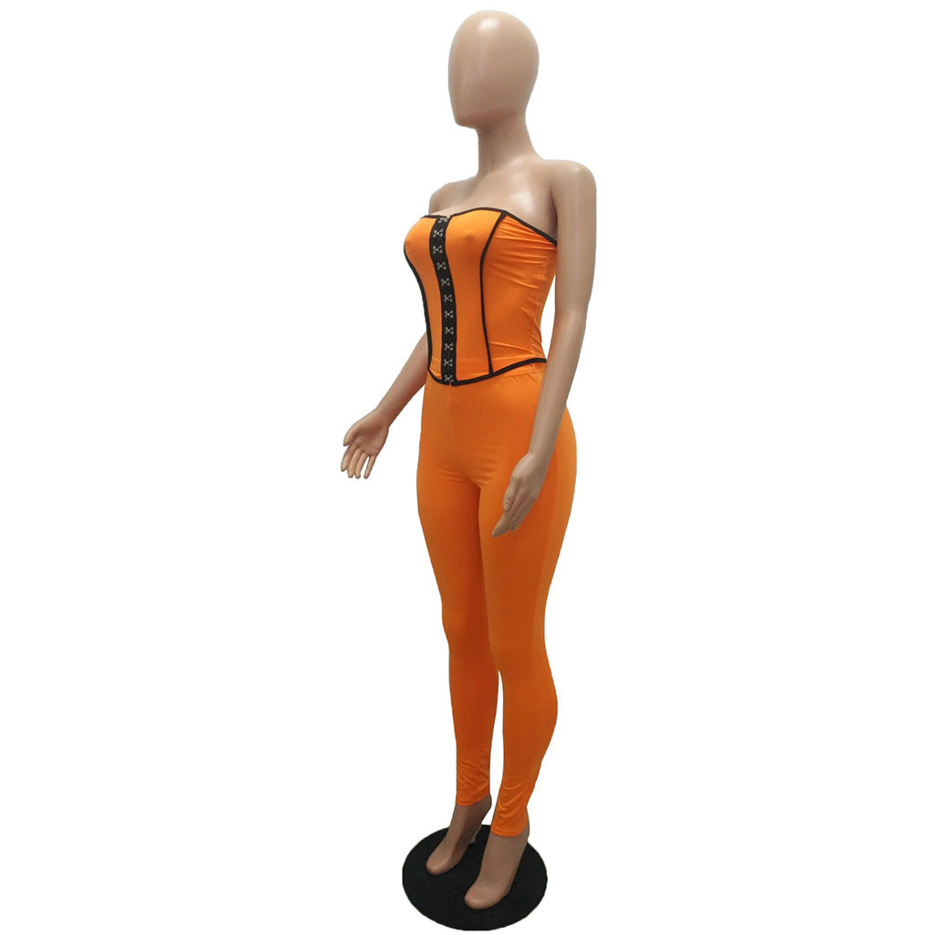 Women's Color Matching Low Back Vest Top and Pants Two-Piece Set 17