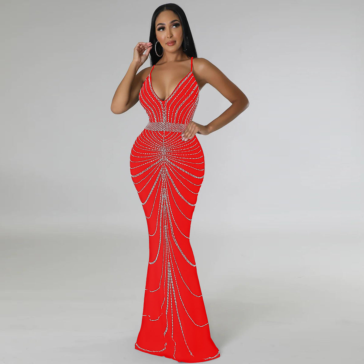 Women's Beaded Straps Mermaid Evening Gown Dress 8