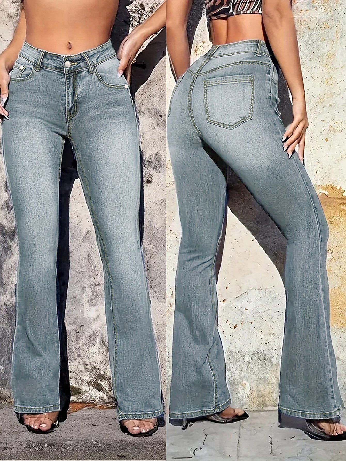 Women Fall/Winter Retro Ripped Button Denim Pants 3