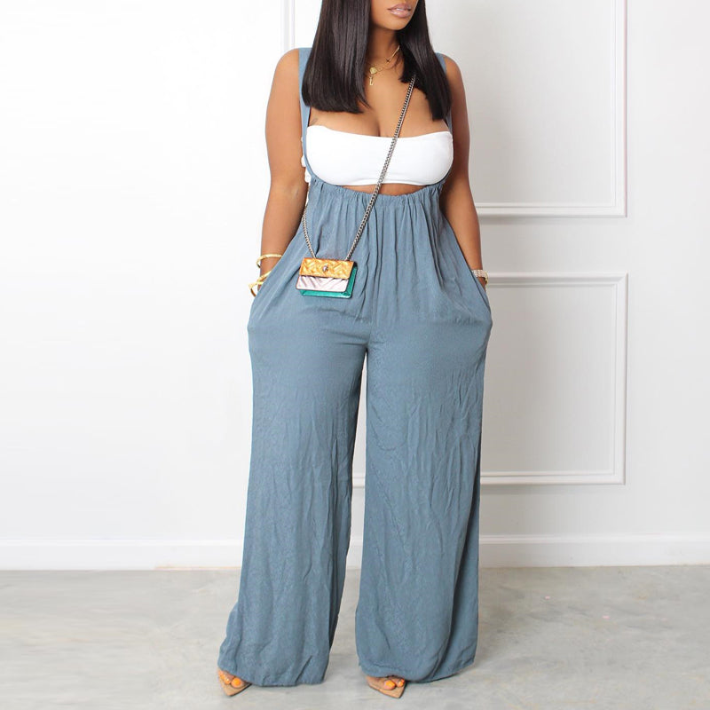 Women'S Solid Casual Wide Leg Loose Bib Pants