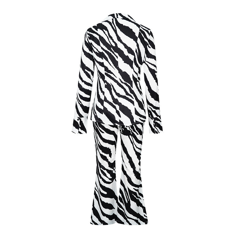 Autumn deep V suit female sexy printed shirt wide-leg pants fashion casual two-piece set 10