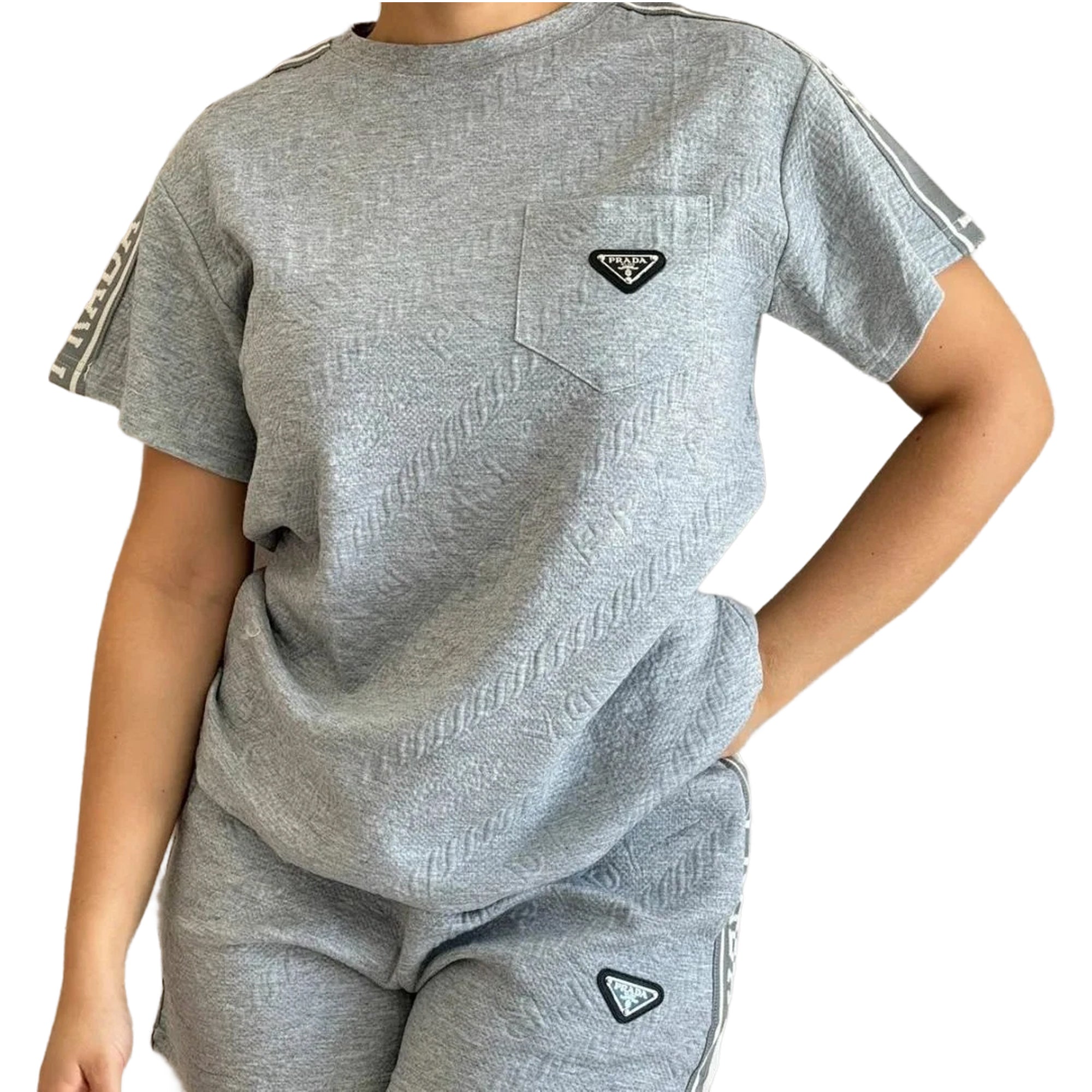 Women embossed short sleeve Top and shorts two-piece set 6