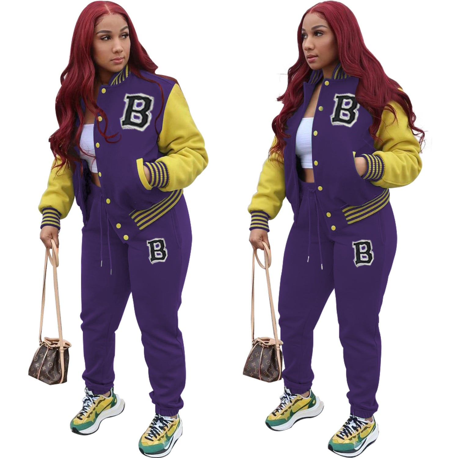 Women Letter Baseball Jacket and Pant Two-Piece Set 7