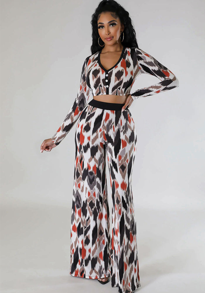 Fashionable Slim-Fitting Short T-Shirt High-Waisted Loose Bootcut Trousers Spring And Autumn Two-Piece Set