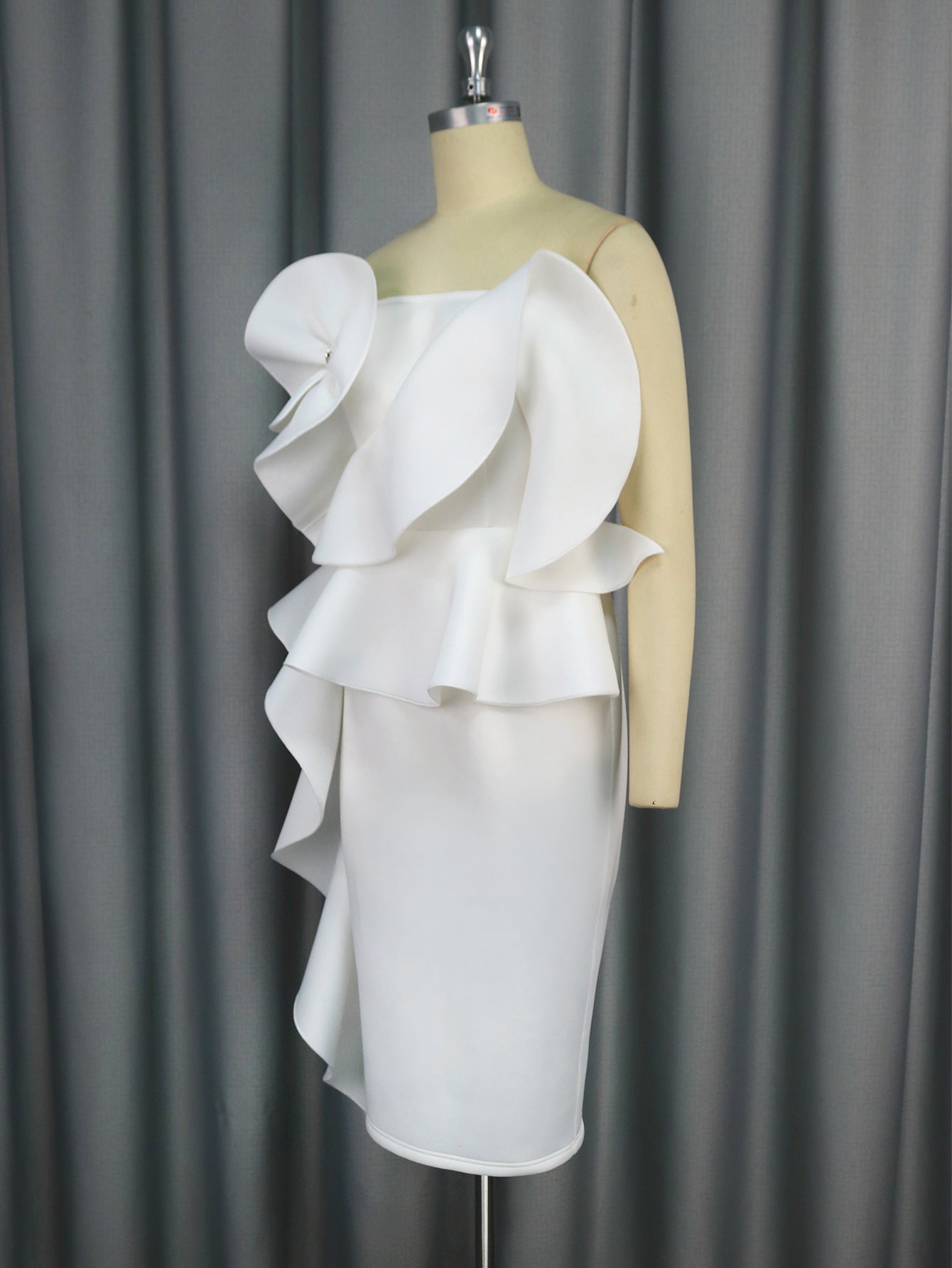 Women Sexy Strapless Lotus Leaf Lace Elegant Bodycon Dress 5