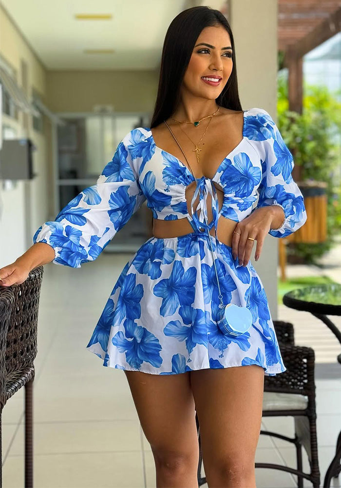 Women Holidays Drawstring Printed Long Sleeve Dress