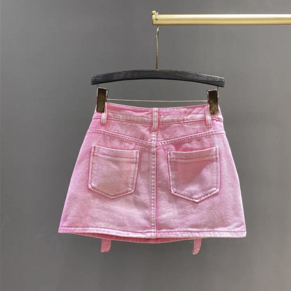 Women retro Top and pink pocket Lace-Up Cargo short skirt two-piece set 5