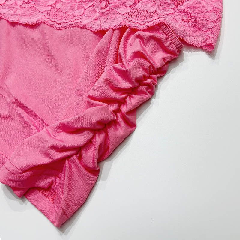 Sexy See-Through Camisole Hollow Lace Patchwork Bodycon Mini Skirt Women's Two Piece Set 23