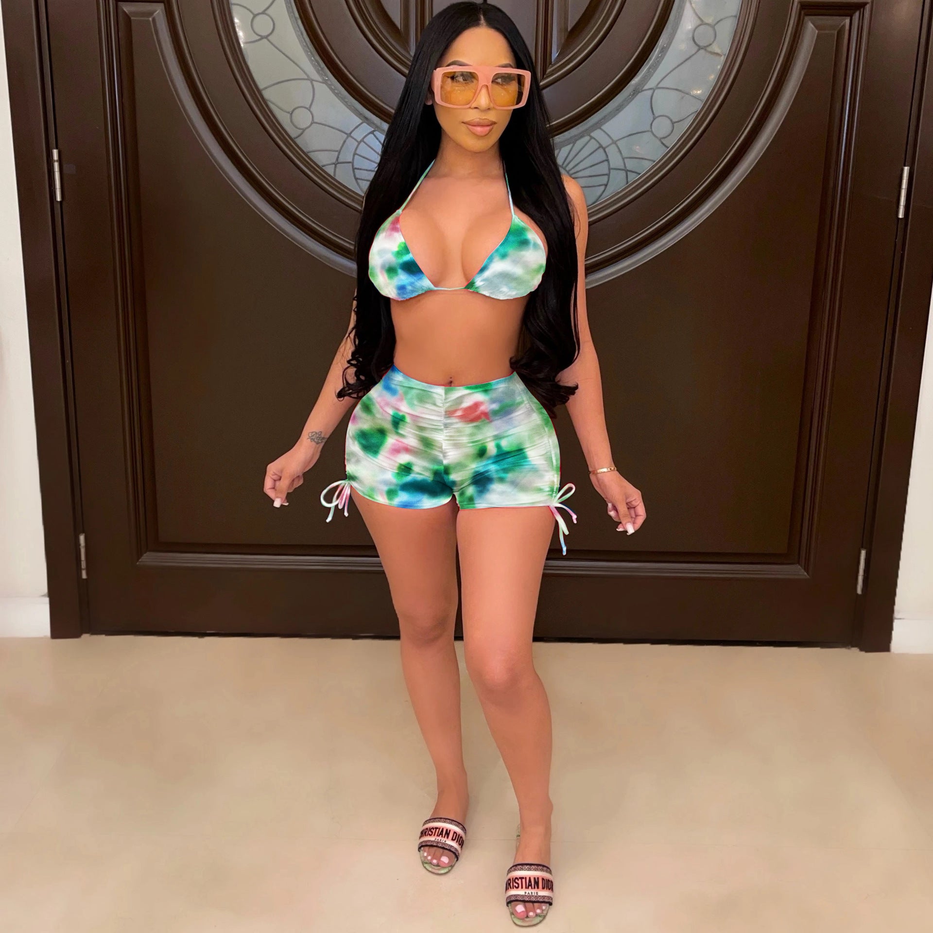 Spring And Summer Women's Sexy Multi-Color Printed Two-Piece Shorts Set 6