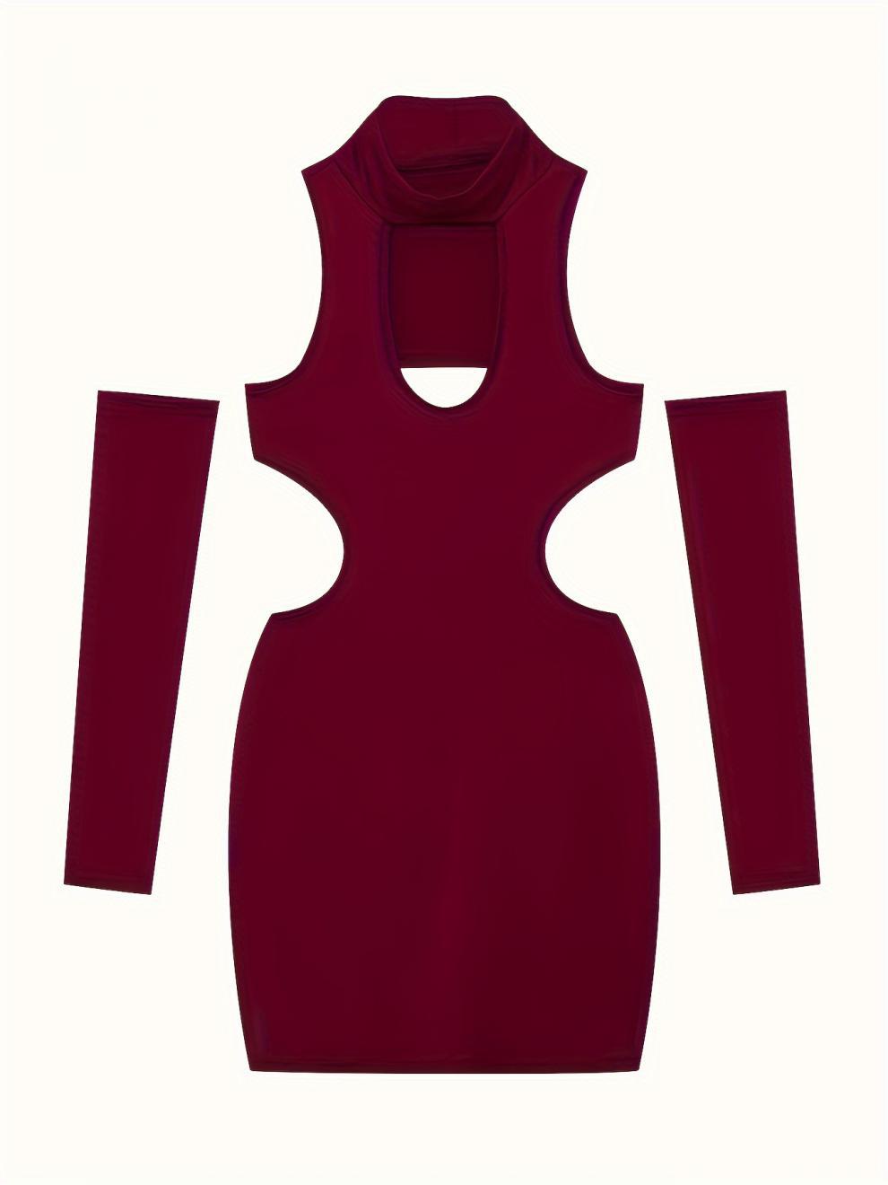 Women Solid Sexy Hollow Halter Neck Bodycon Dress 22