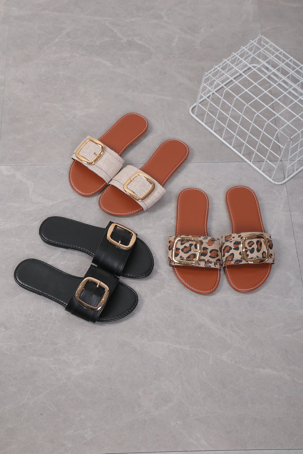 Summer Plus Size Women's Casual Large Buckle Stitched Slip-on Sandals Women 21