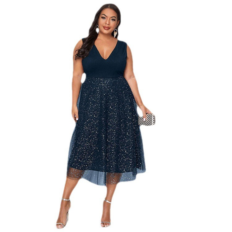 Summer Elegant Women's Clothes Autumn Plus Size Mid-Waist V-Neck Sexy Slim Polka Dot Evening Dress 10