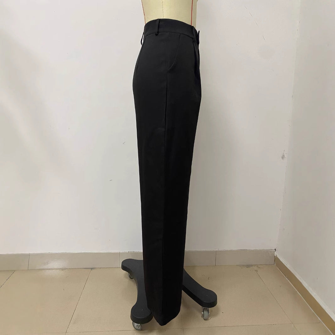Career Women's Fashion Casual Elegant Loose Pocket Straight Pants 5