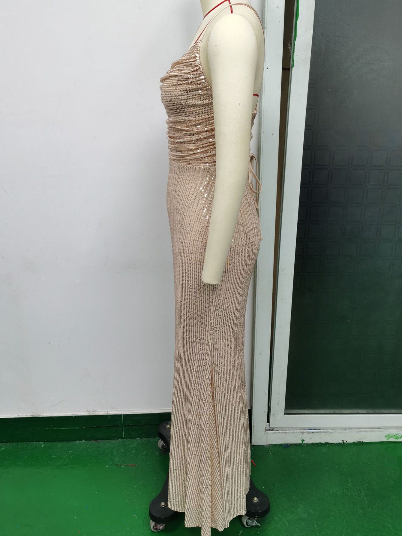 Women Sexy Backless Strap Sequin Evening Dress 9