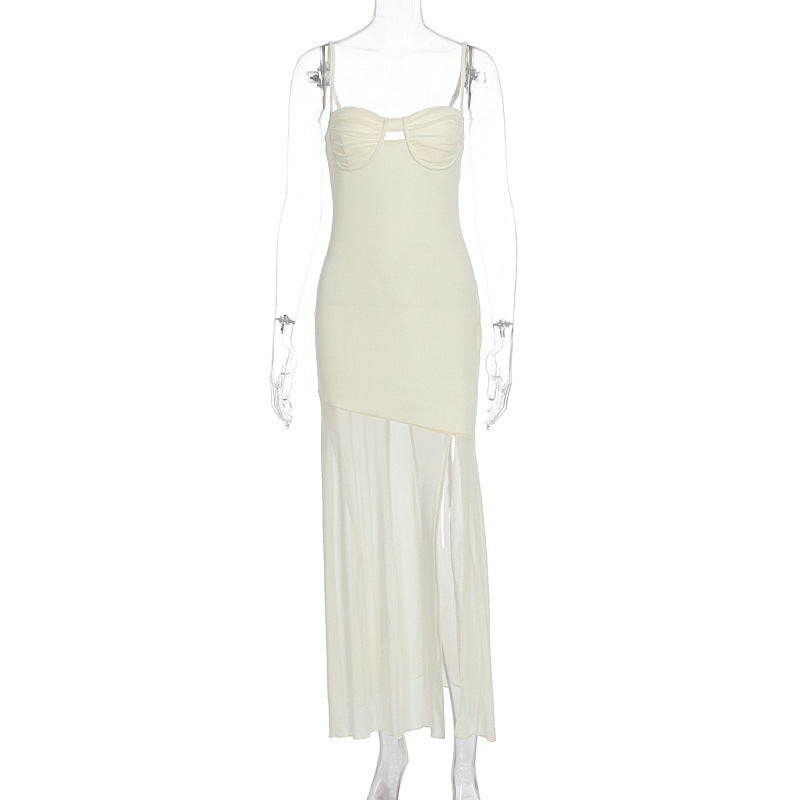 Summer Women's Fashion Sexy V-Neck Low Back Slim Fit Slit Strap Dress 6