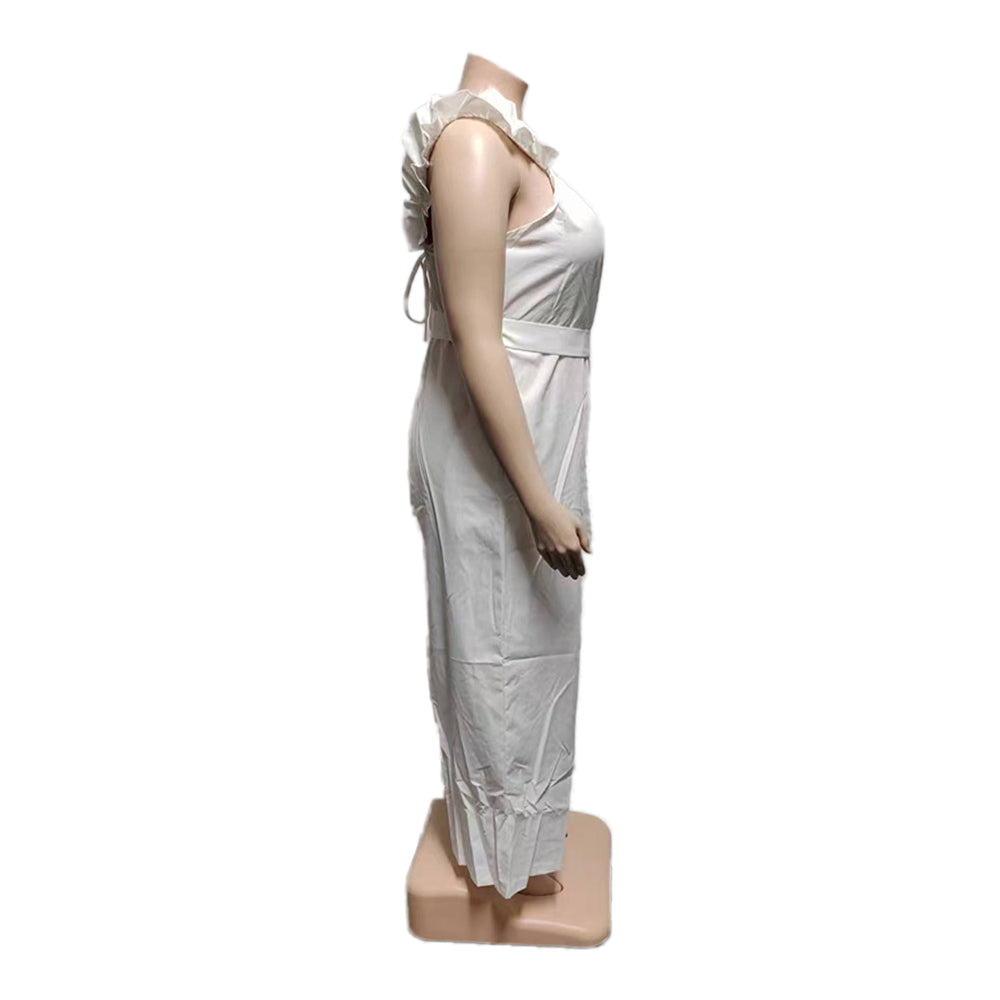 Plus Size Lace Strap Back Cutout Solid Plus Size Cool Silk Loose Fit Jumpsuit 9