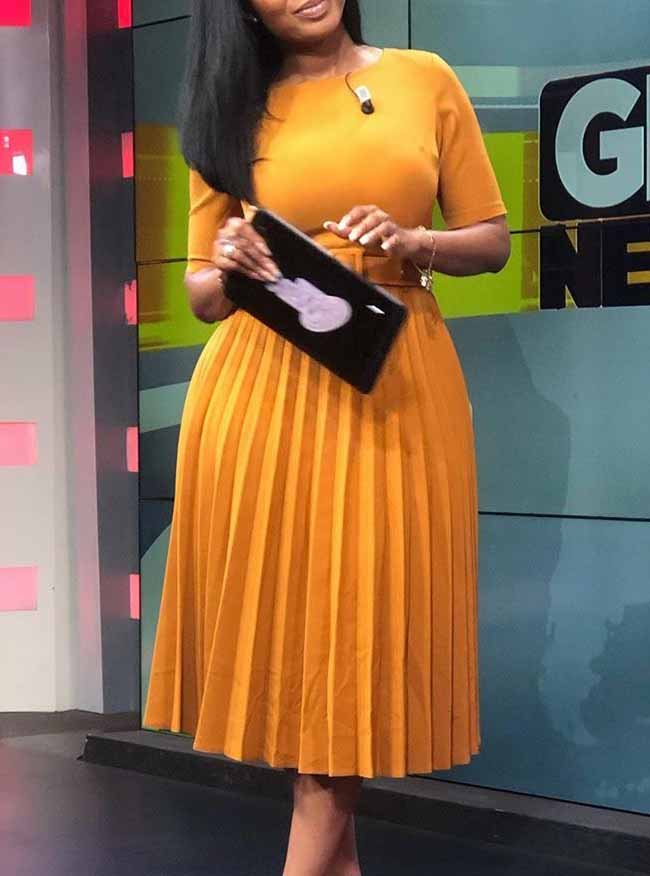 Plus Size Women Summer Short Sleeve High Waist Pleated Dress 7