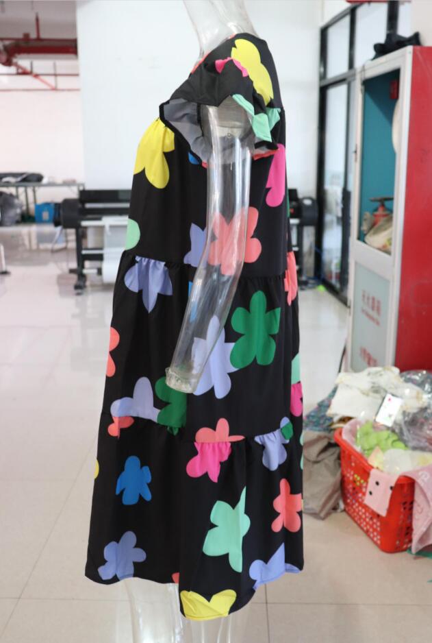 Plus Size Women Summer Dress Round Neck Pink Maple Leaf Casual Beach Dress 43