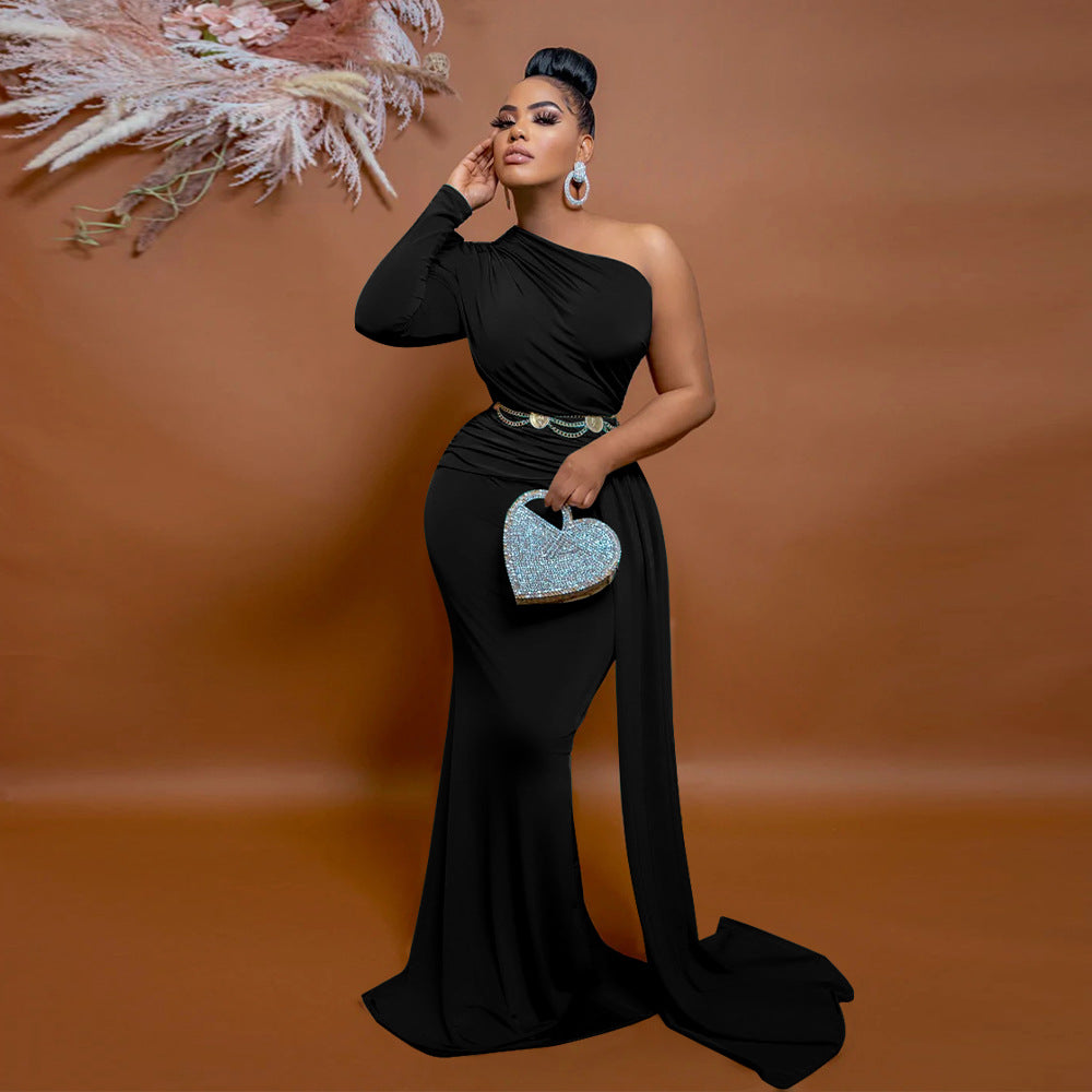 Women Slash Shoulder Maxi Dresses Evening Gowns 6