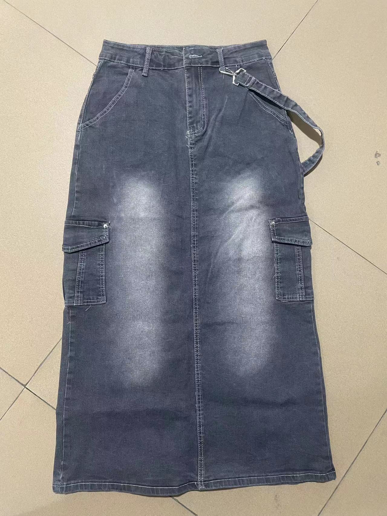 Pocket Stretch Denim Long Skirt 7