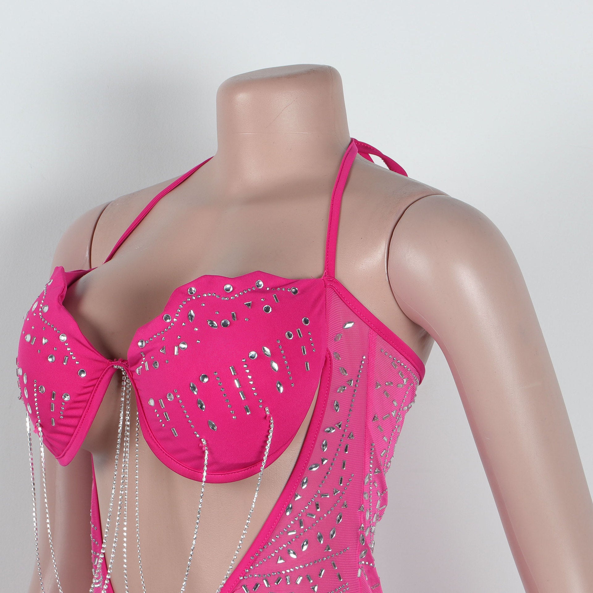 Women Sexy Beaded Tassel See-Through Bodycon Dress 23