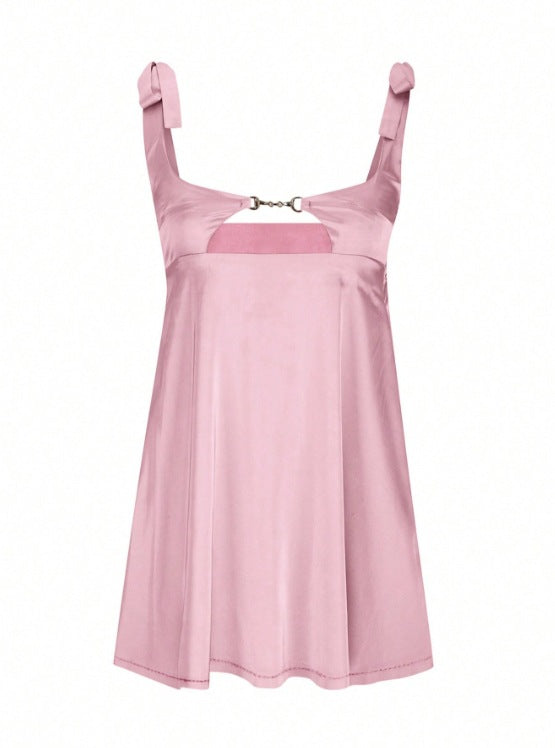 Women's Sexy Strap Pink A-Line Satin Mini Dress 3