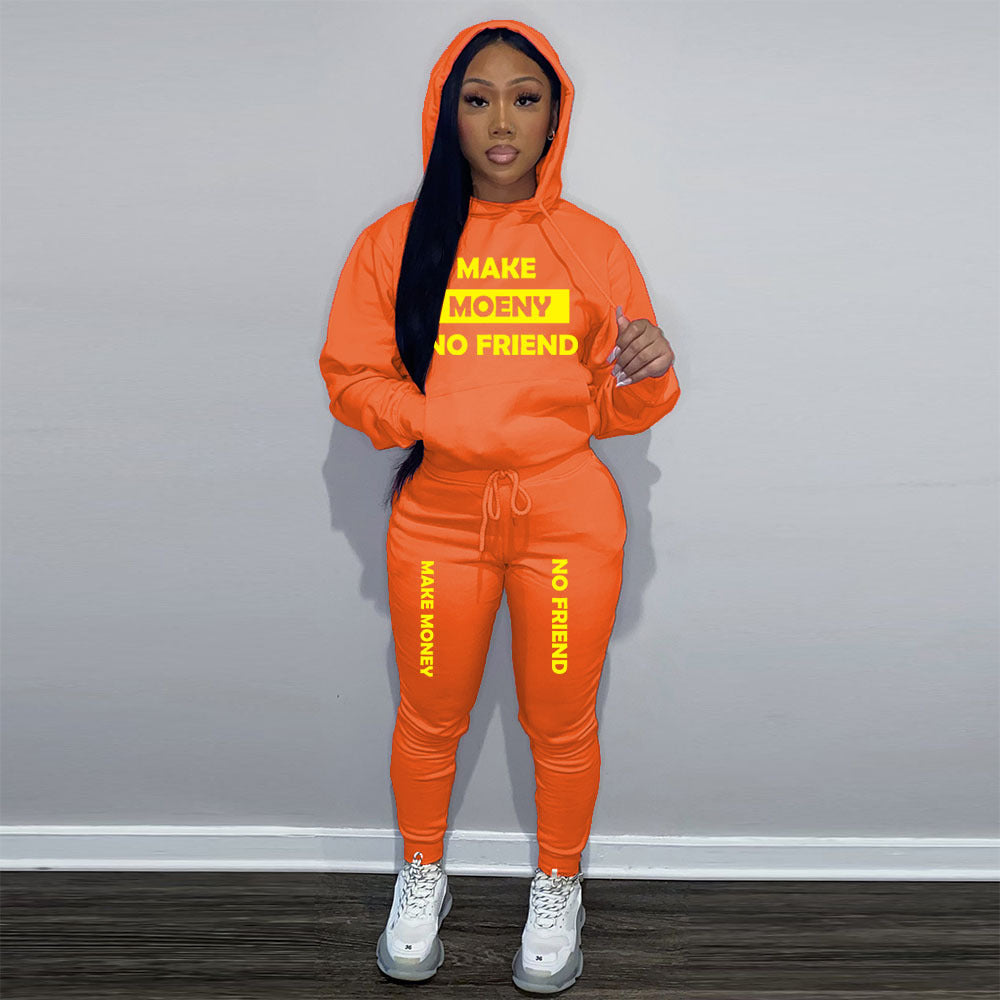 Women Casual Printed Sports Plush Hoodies and Pant Two-piece Set 17